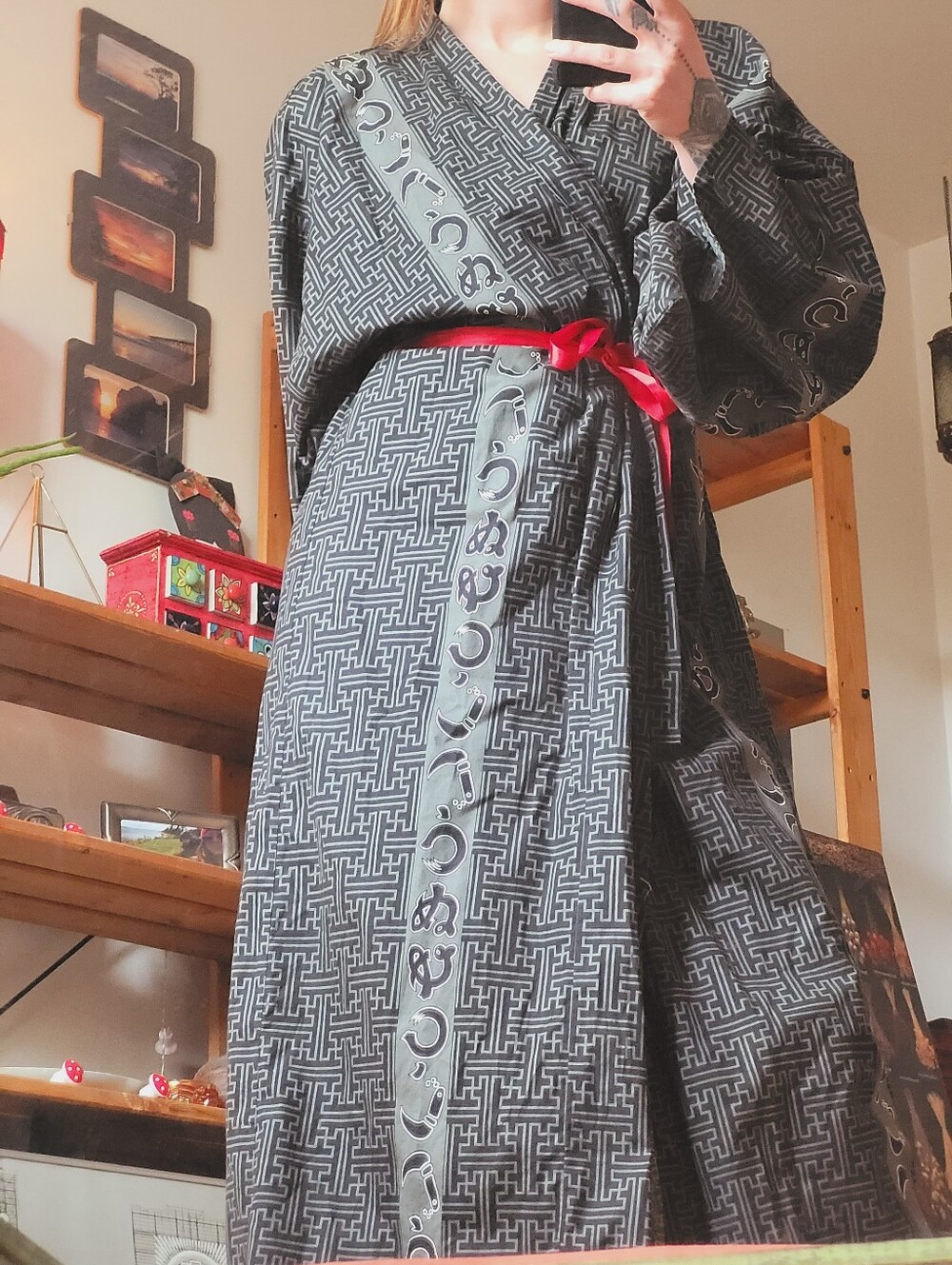 Ichiban Japanese Traditional Men's Kimono Black Patterned Gray - Free Size